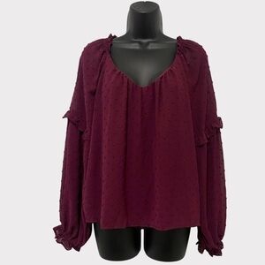 Lush Plum Burgundy Swiss Dot Long Sleeve Top Size Medium